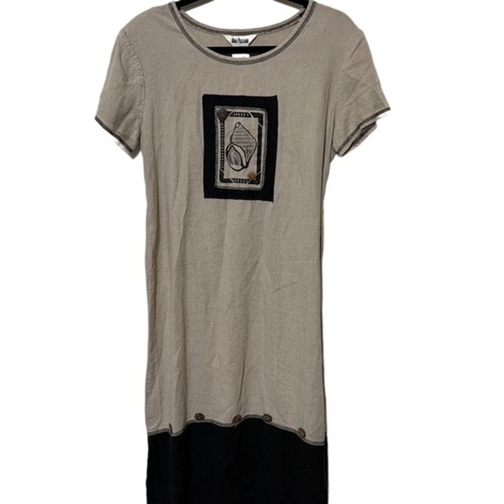 Nina Piccalino Gray Midi / Maxi Vintage Dress with Seashell Linen Blend Size 6